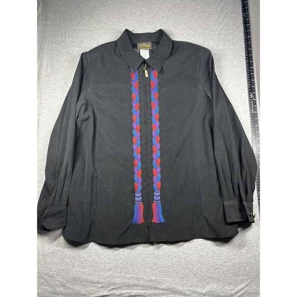 Vintage Bob Mackie Wearable Art Full Zip Black Jacket‎ Embroidered Large - Picture 1 of 5